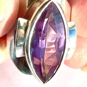 HUGE Marquise Cut Amethyst Blue Topaz Obsidian Brand Statement Ring 925